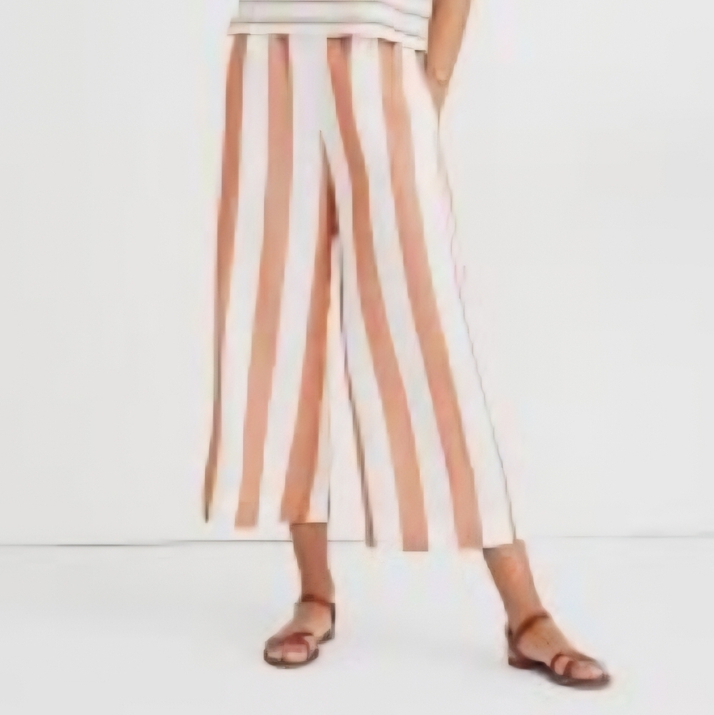 Madewell Huston Pull-On Crop Pants Wide Leg Linen Blend Bold Stripe Women's Sz S